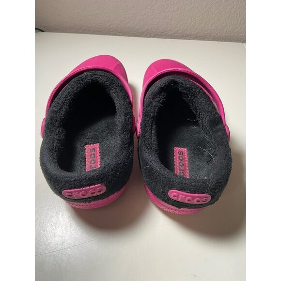 Crocs | Pink Black Fuzzy Clogs Sz 12-13‎ Shoes - Picture 3 of 5